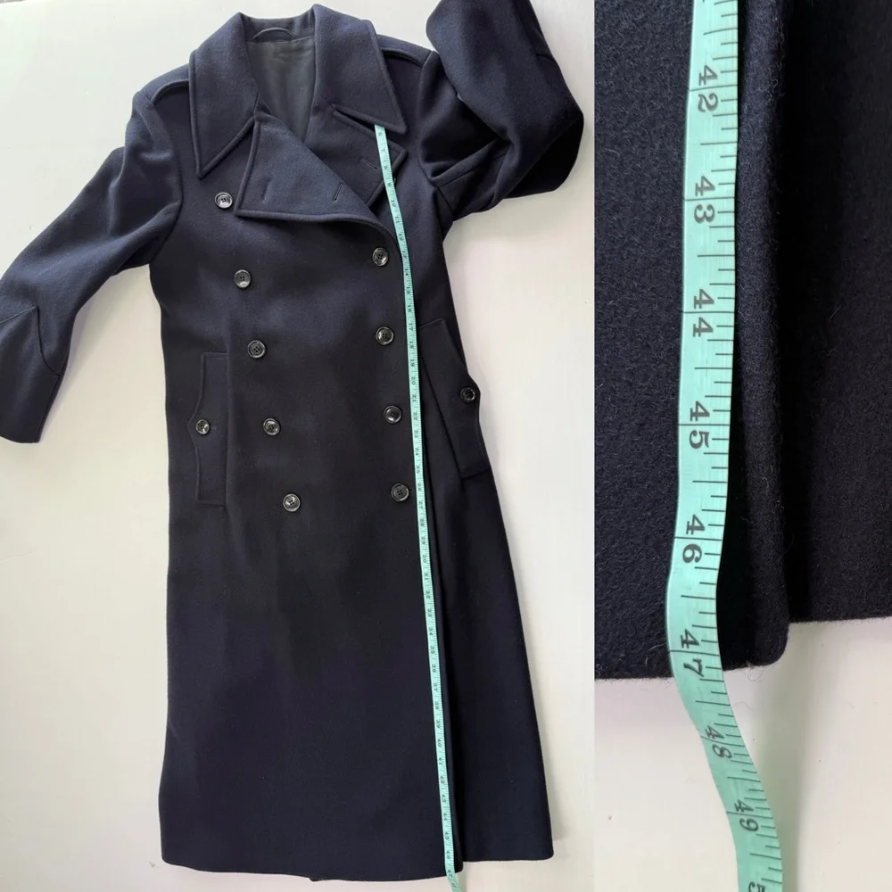 J Peterman Women’s Bobby Coat Long Peacoat Overcoat Wool Size 32 M Navy